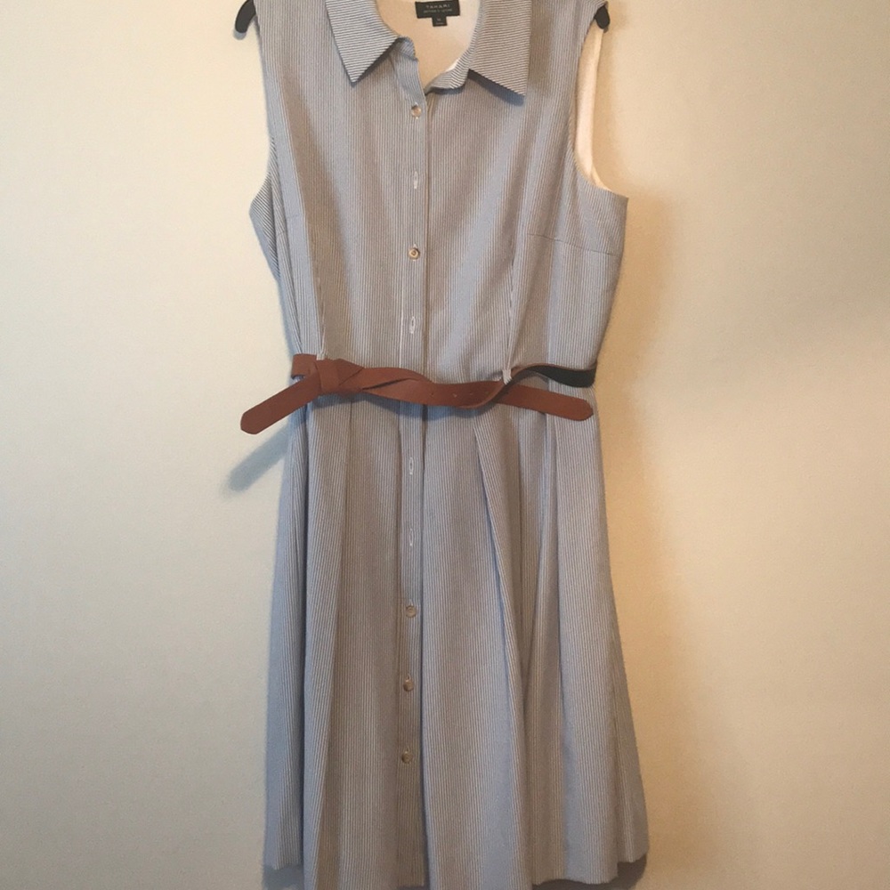 Blue and white striped dress